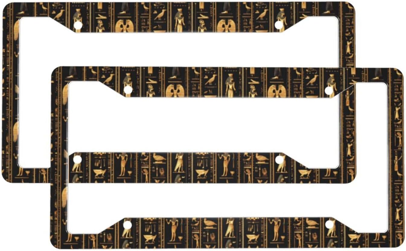 2 Pcs Car License Plate Frames for Women Men – Vintage Pattern Print Solid Aluminum License Plate Cover for Car Accessories with Fasteners and Screws