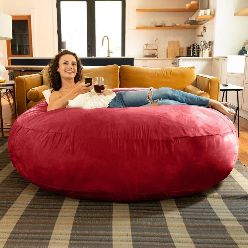 TRP Multifunctional Giant Bean Bag Chair 6 Foot with Soft Plush Comfortable Seating | Pretty Red Maroon Color Zipper Closure Refilable Washable Cover Fluffy Cozy Lighweight Supportive Durable