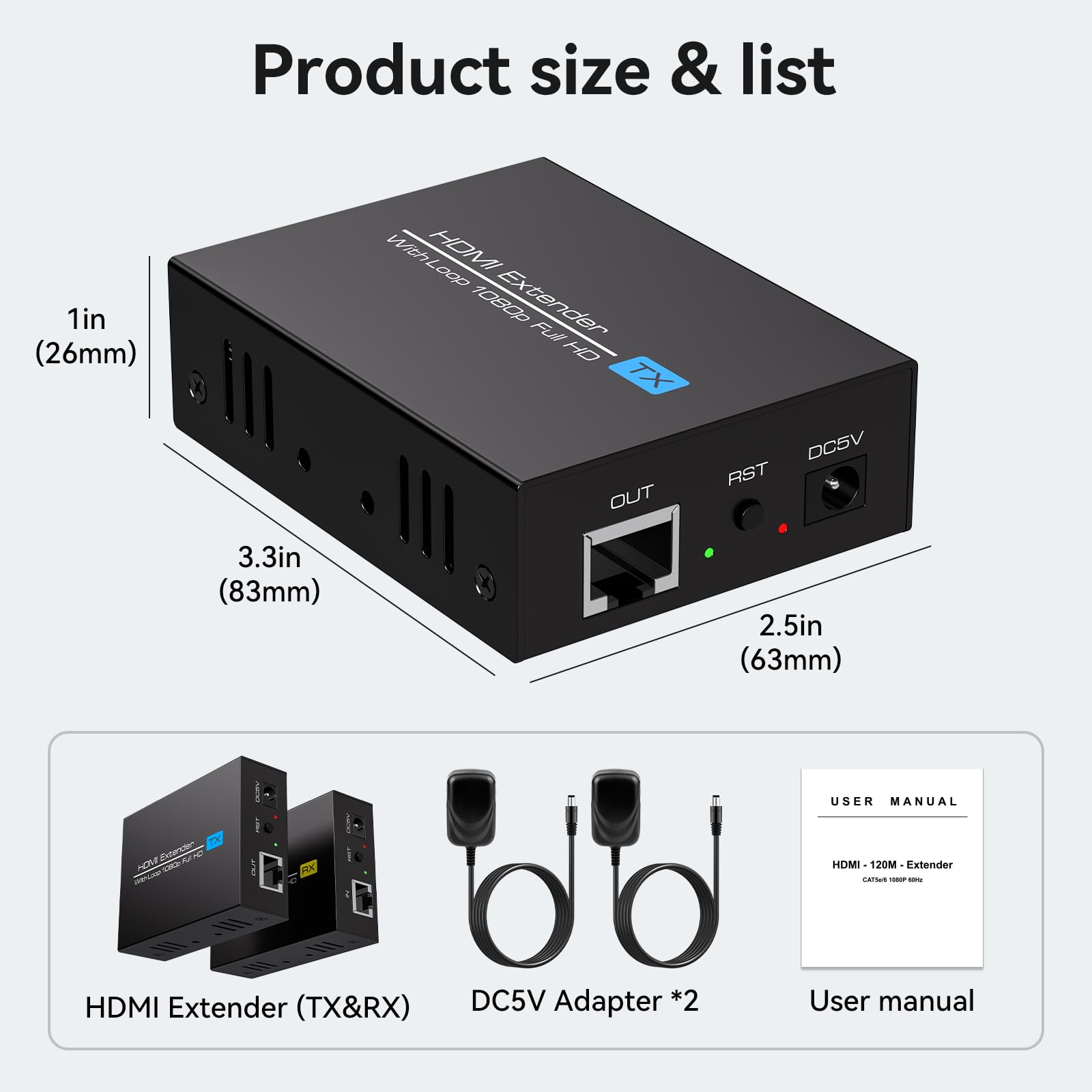 VEDINDUST HDMI Extender 120m/400ft Extendeur HDMI via Ethernet, Émetteur et Récepteur sur Câble Cat5e 6 7 Supporte La Sortie Locale en Boucle 1080P@60Hz Pour TV DVD Ordinateur Portable