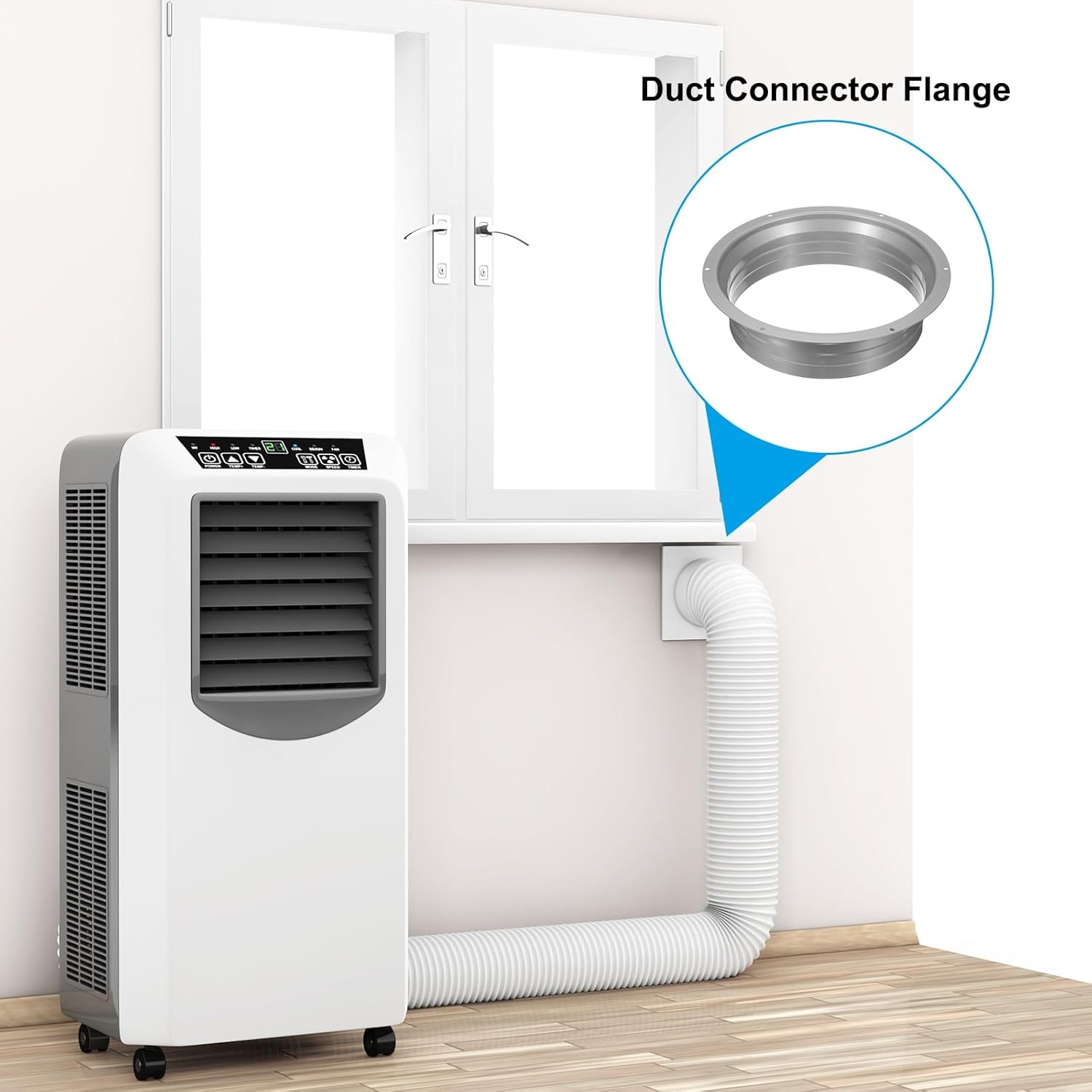 PATIKIL 8 Inch Duct Connector Flange, 2 Pack Galvanized Iron Straight Pipe Flange Interface Air Duct Connector with Clamp for Air Heating Cooling Ventilation HVAC System, Silver