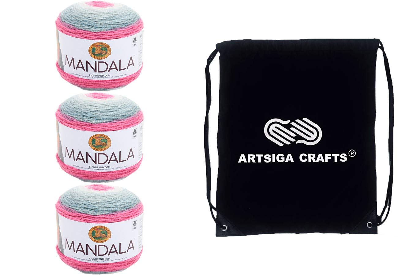 Lion Brand Mandala Unicorn 525-201 (3-Skeins - Same Dye Lot) DK Light Worsted #3 Acrylic Yarn for Crocheting and Knitting with Project Bag