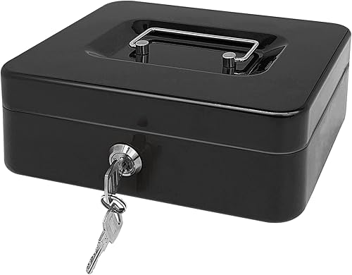 Miniatura 1 de Caja de efectivo de acero con cerradura de llave, organizador de dinero pequeño de metal con bandeja para dinero, caja de almacenamiento de efectivo