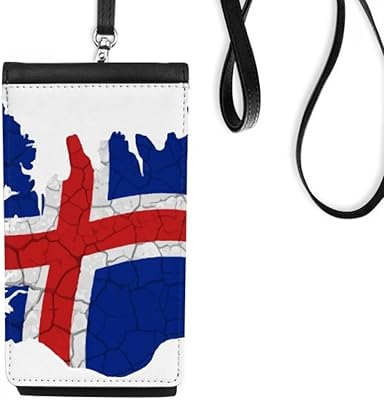 Map Iceland Flag Pattern Phone Wallet Purse Hanging Mobile Pouch Black Pocket