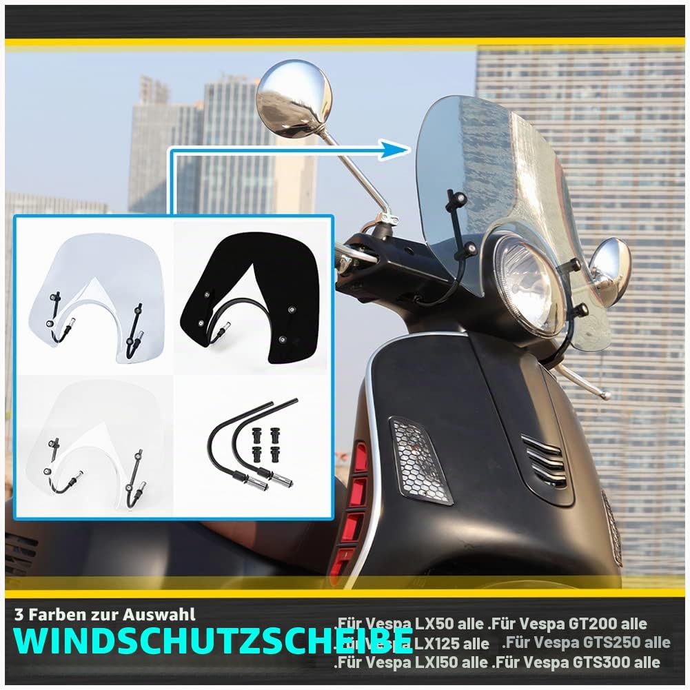Sport Bikes Scooter Windschutzscheibe Deflektor Protektor für Piaggio Vespa LX 150 125 50 LX125 LX150 LX50 GT200 GT 200 GTS250 GTS300 GTS 250 300 125 Super Sport Bj Motorteile (Klar)