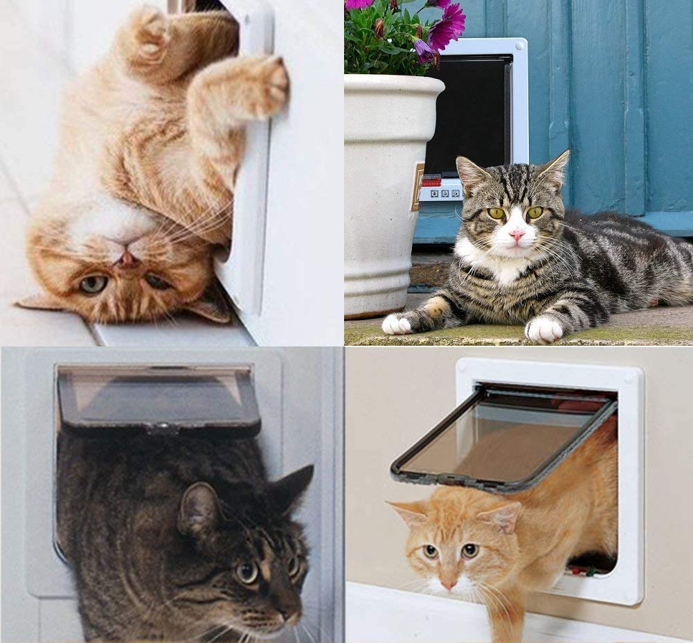Puerta para Gato con Cierre magnético de 4 vías, Puerta para Mascotas para Gatos y Perros pequeños, Puerta para Gatos con túnel XL Blanco 20 x 22 x 5.5 cm