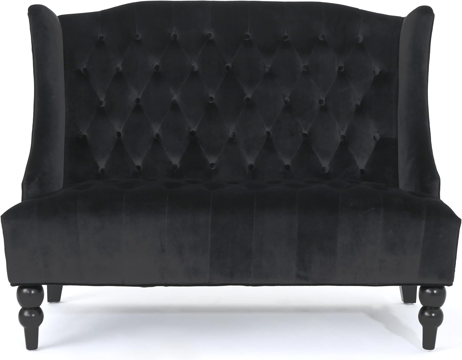 Premium Velvet Fabric Loveseat Featuring High-Back Backrest, Diamond Stitching, Elegantly Turned Legs, and Durable Construction for Bedroom Living Room Lounge Reception Room (Black)
