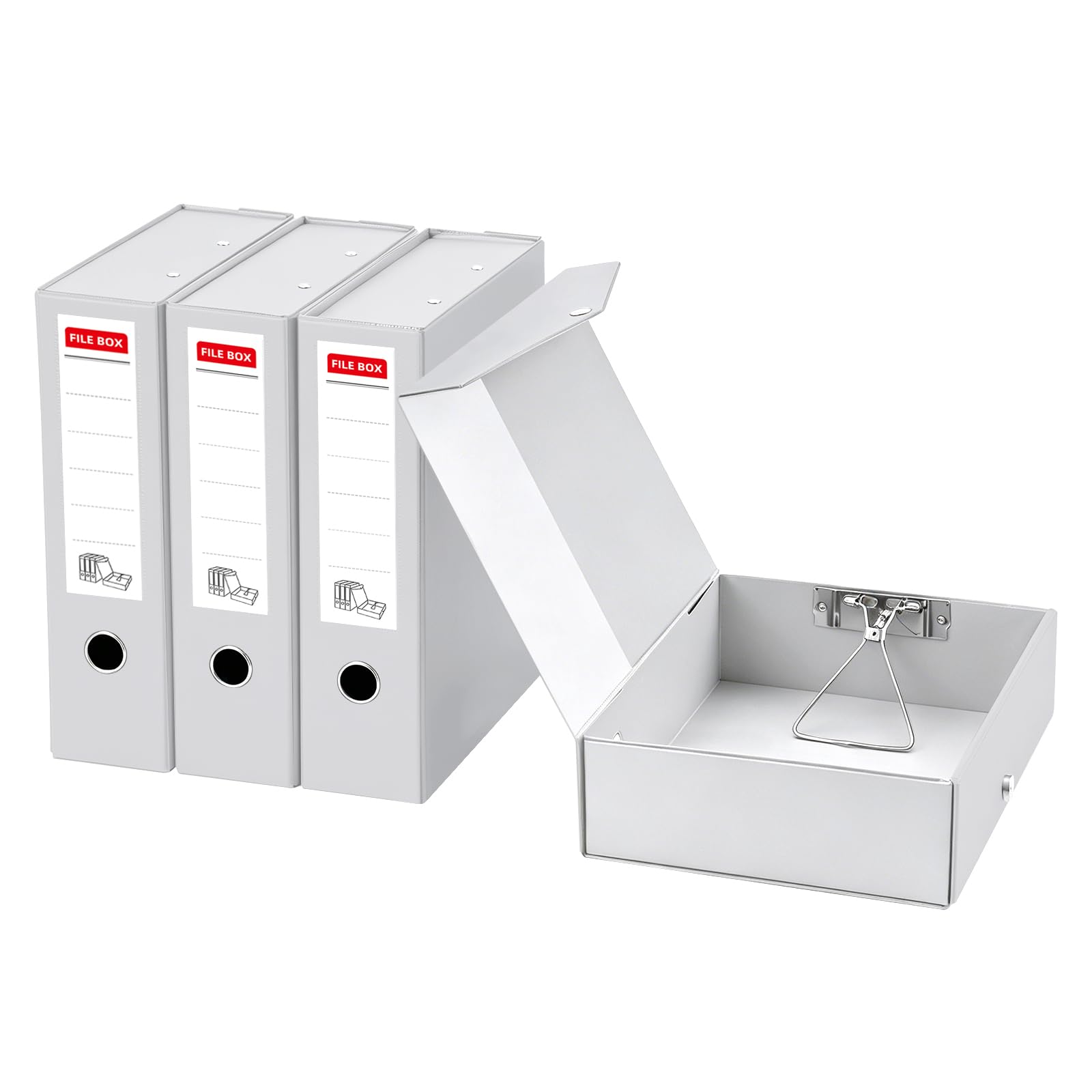 GUOKOFF Box Files A4, 4 PCS Box File with Document Clip, 88mm Spine, Grey