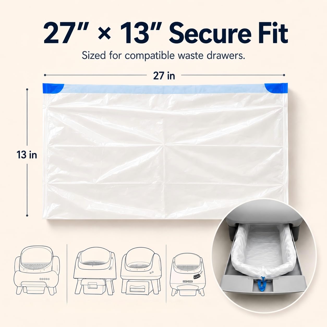 60 bolsas de basura autolimpiables para gatos, compatibles con caja de arena para gatos M1 con parte superior abierta y autolimpiante