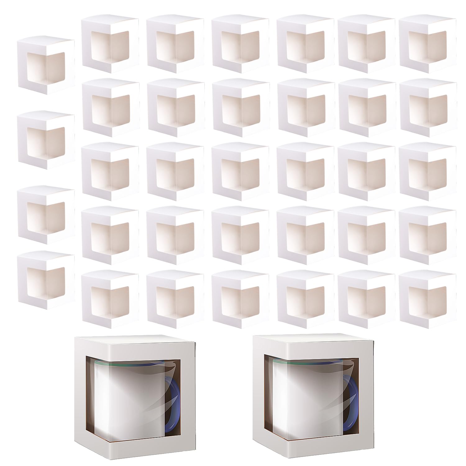 Yuixoseu 36 Pack Mug Boxes for Gifts, Small Gift Boxes with Clear Window, Transparent Cups Wrapping Box for Sublimation Mugs Coffee Cups DIY Crafts