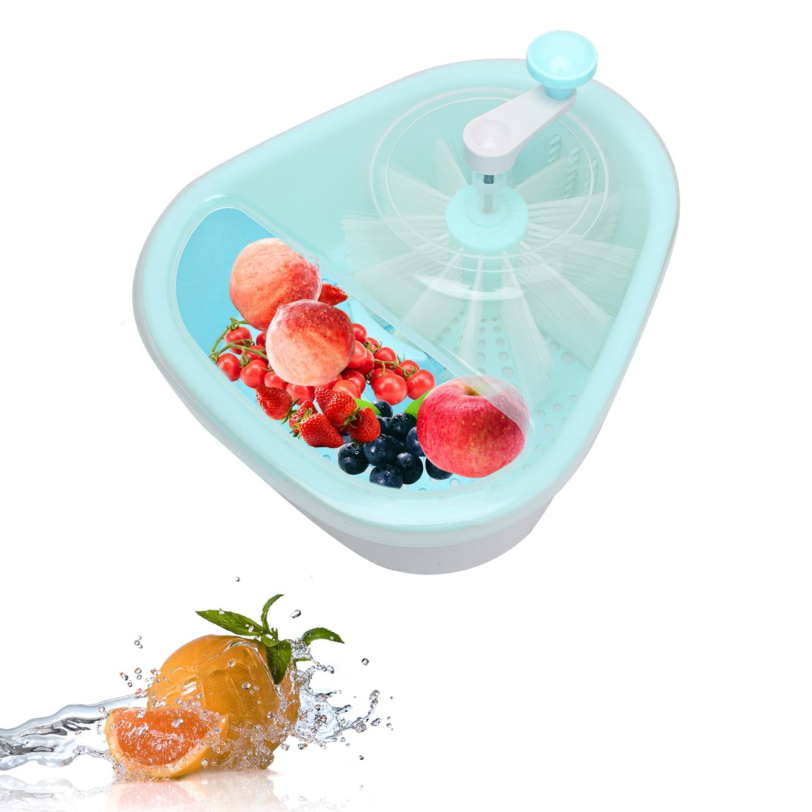 TERRIFI Fruit and Vegetable Washing Machine, Fruit Cleaner Spinner, Fruit Washer Spinner with Brush, Multifunctional Fruit and Vegetable Scrubber, Salad Spinner (Blue)