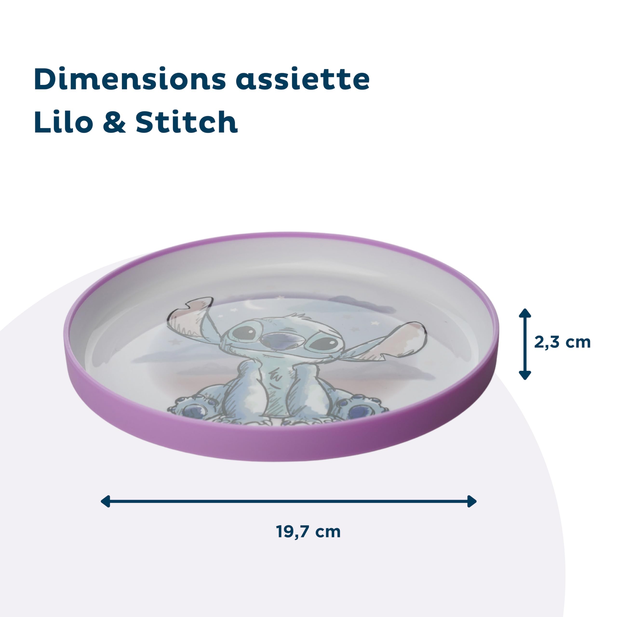 STOR Vajilla Infantil Antideslizante Stitch - Set 3 Piezas Plato Cuenco Vaso 260ml - Plastico sin BPA Apto Microondas - Disney Baby