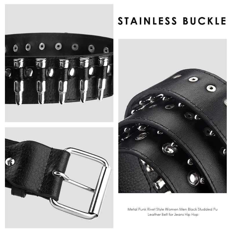 Image of Studded Belt, Metal Punk Rock Rivet Belt with Bright Pyramid Studded for Women Men