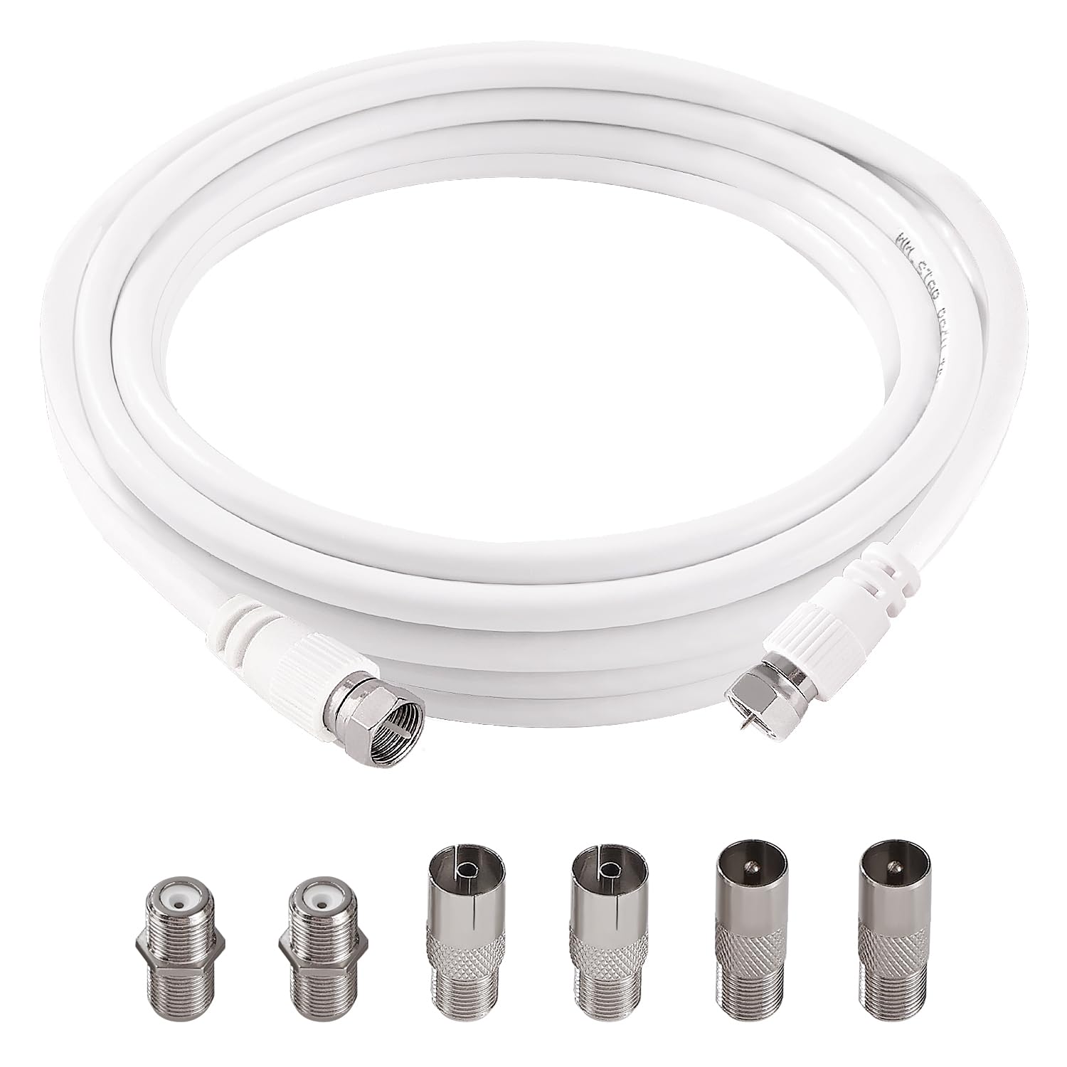 2m 75 Ohm RG6 Kabel Koncentryczny, F Męski do F Męski Szybki Kabel Antenowy RG6 TV, z 6 Sztuk Łączników Przedłużających, do Dekodera, TV, Satelity, Routera Cyfrowego