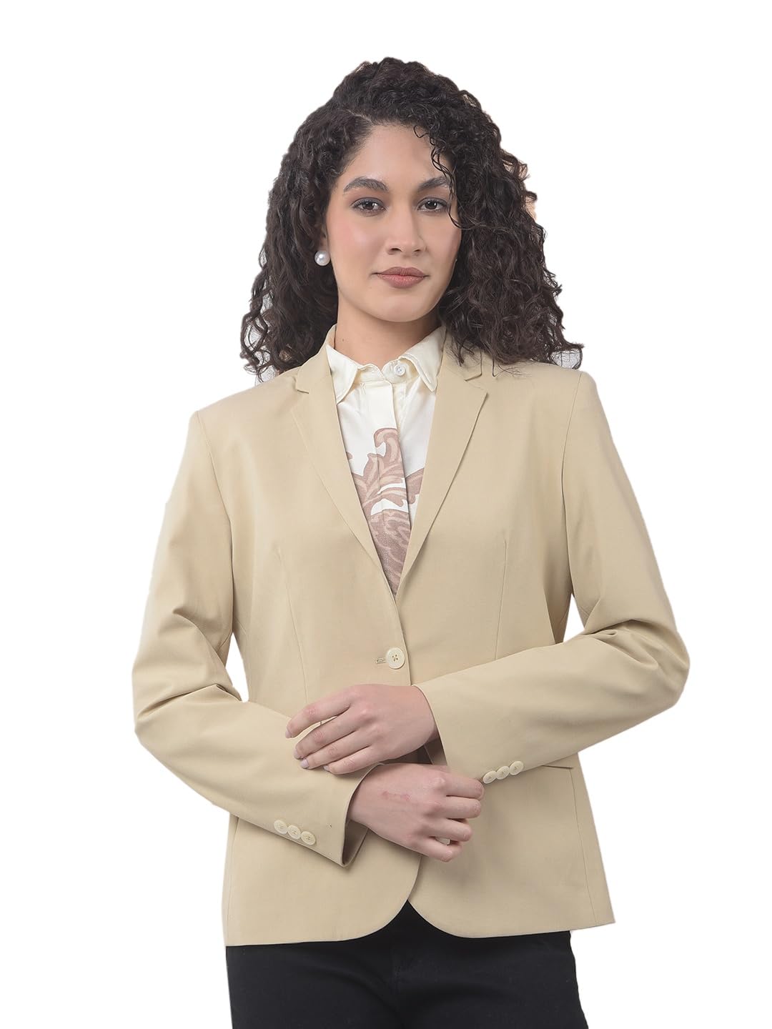 crimsoune club Women's Beige Notched Lapel Single-Breasted Blazer-picture-26