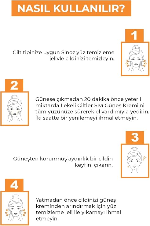 Sinoz SPF50+ Koyu Cilt Lekelerine Etkili Sıvı Yüz Güneş Kremi-Yeni Nesil Filtreler-Hibrit Formül PA++++