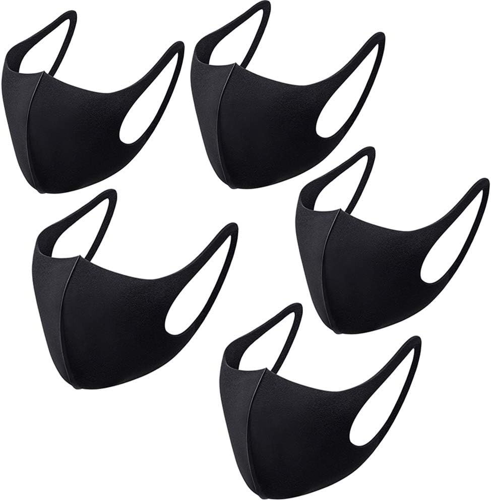 5 Pack Breathable Masks, Outdoor Cotton Anti Dust Face Mouth Mask Unisex 3 Layers Washable Respirator for Cycling, Gardening, Pollution (Black)