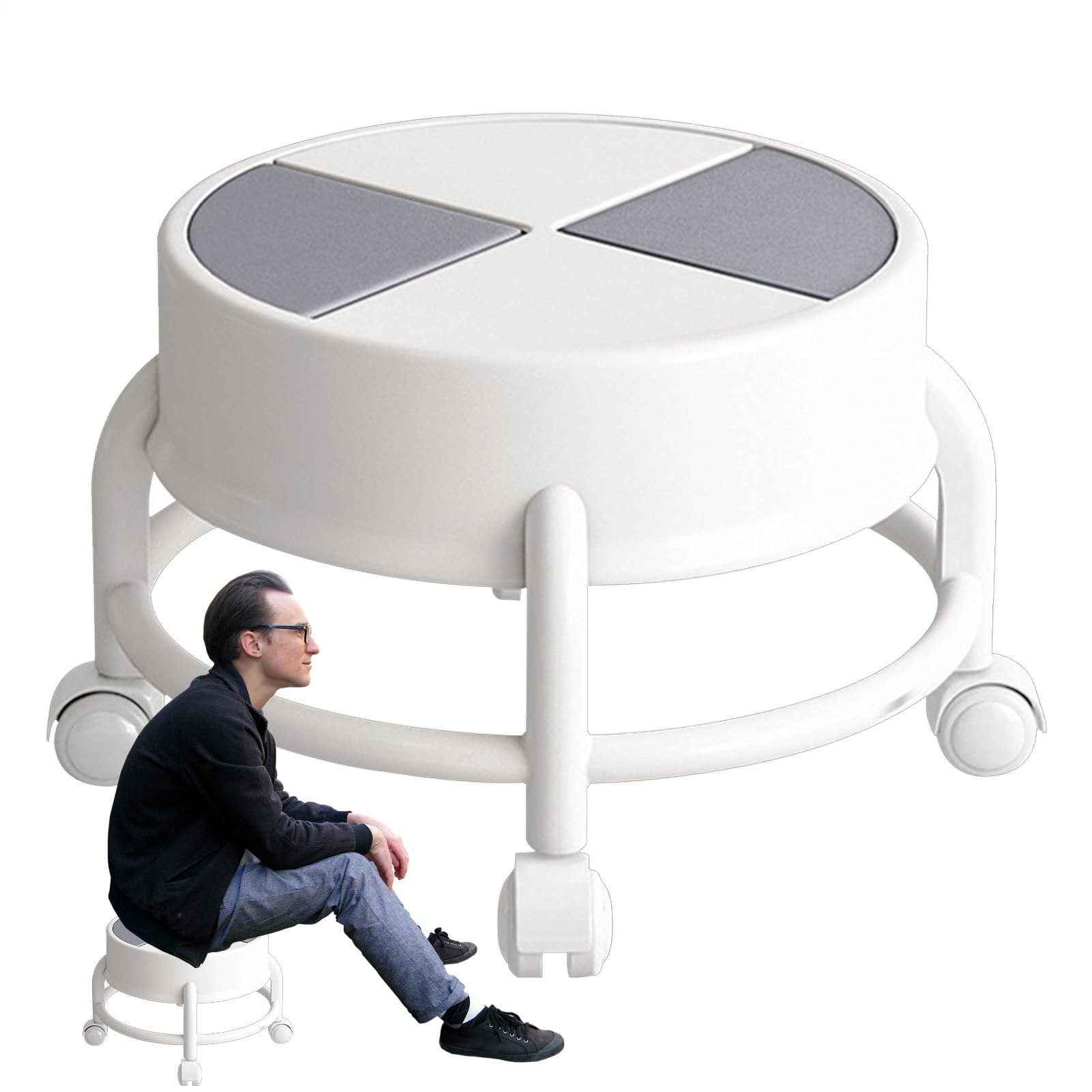 Tabouret roulant bas à roulettes pivotantes pour salon et maison