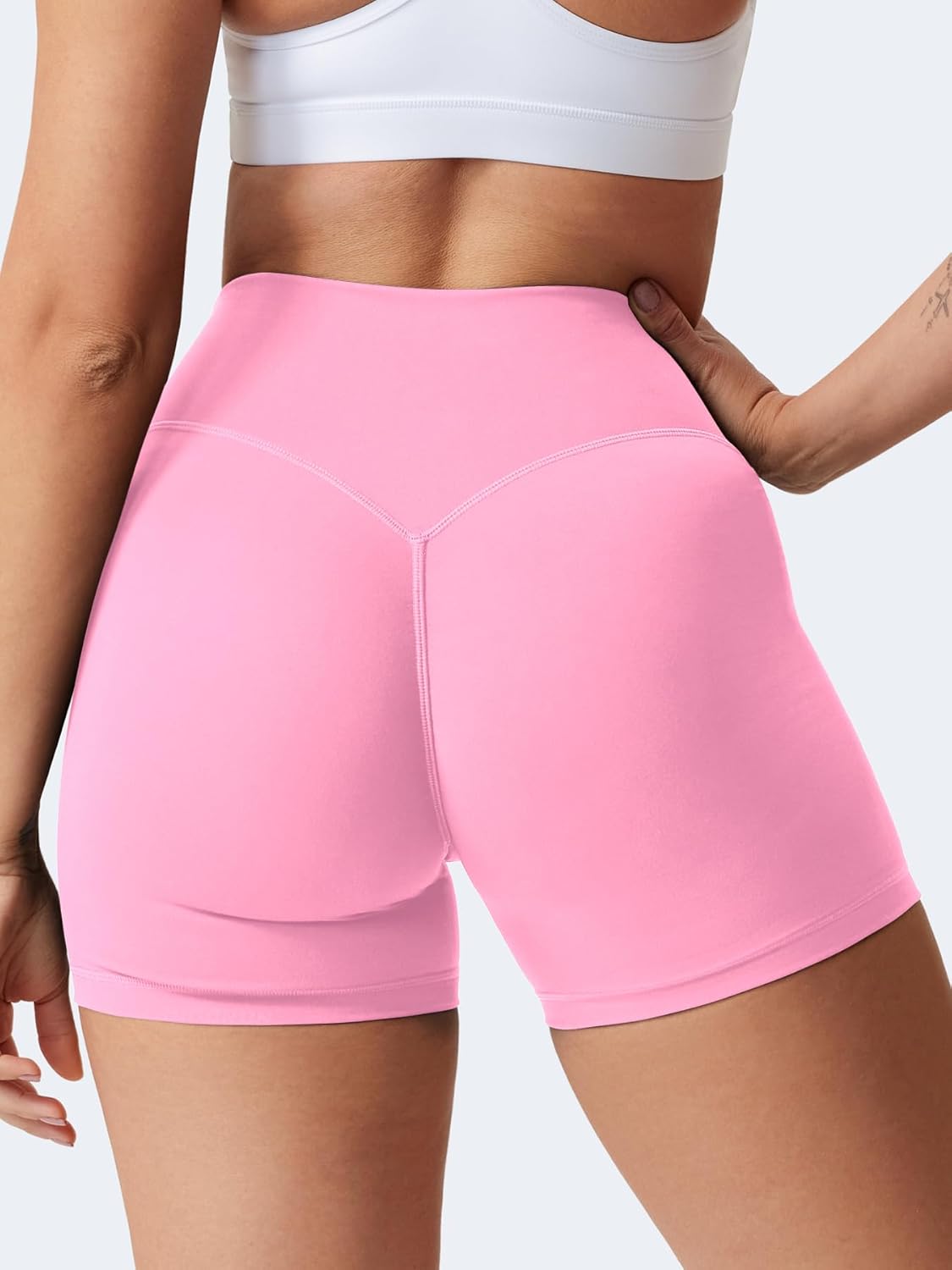 HIGORUN Gym Workout Shorts for Women 4.5" High Waisted Hidden Scrunch Tummy Control Biker Shorts Athletic Running Yoga - Image 4