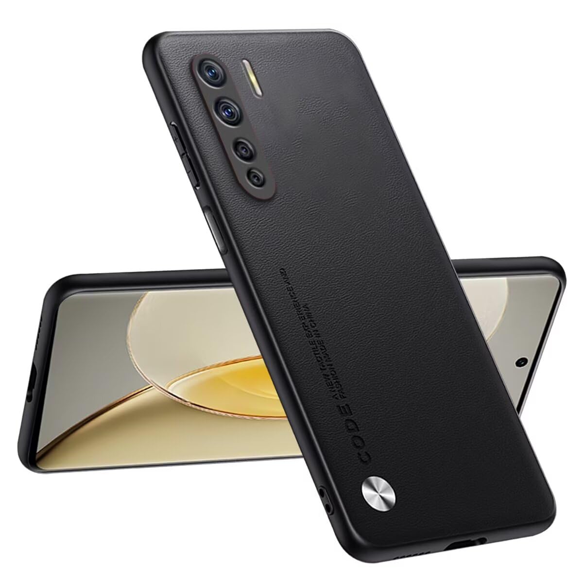 Custodia In Pelle Con Placca Metallica Per OPPO A91 – Cover Protettiva Antiurto (Nero)