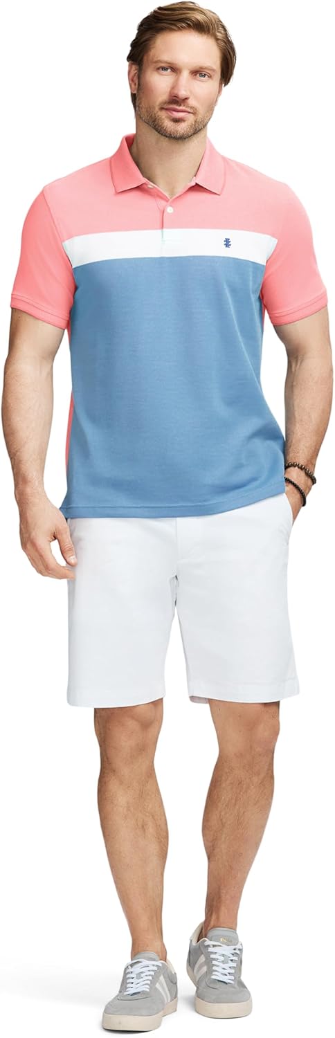 Izod Men's Advantage Performance Short Sleeve Stripe Polo Shirt