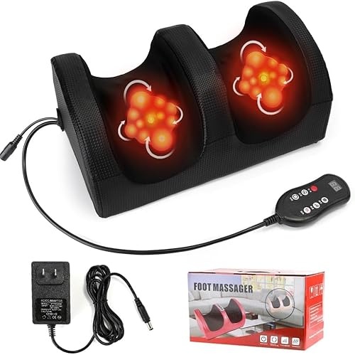 Foot Massager Machine with Heat, Shiatsu Electric Kneading Foot Massager Machine for Plantar Fasciitis, Pain Relief, Promotes Blood Circulation, Wired Remote, Gifts for Women Men
