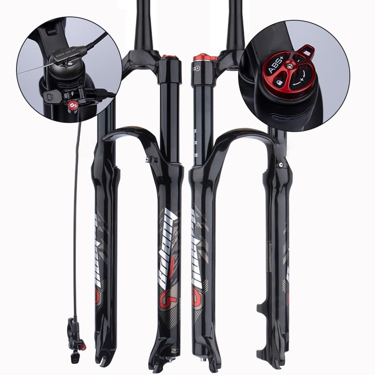 MTB rower widelec amortyzowany pneumatycznie 1 1/8 cala stożkowa rura górska widelce amortyzowane 26 27,5 29 cali skok sprężyny 120 mm oś QR 9 mm 100 mm ręczna blokada z pilotem zdalnego sterowania