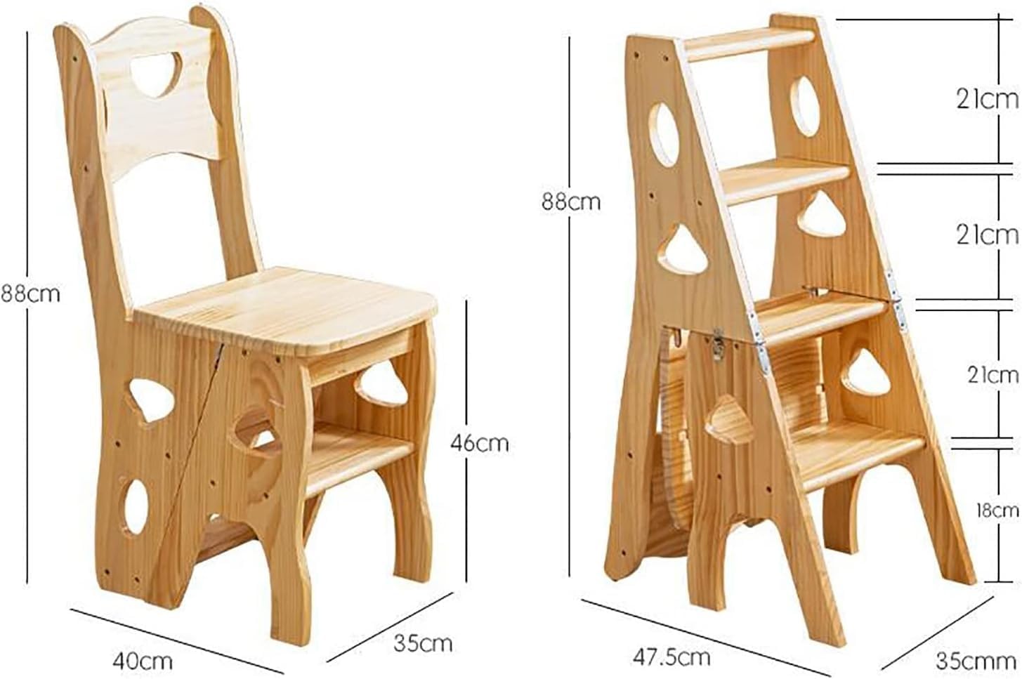 Folding Wooden Library Ladder Chair Portable Lightweight Multifunctional Step Stool Display Stand White(Green)