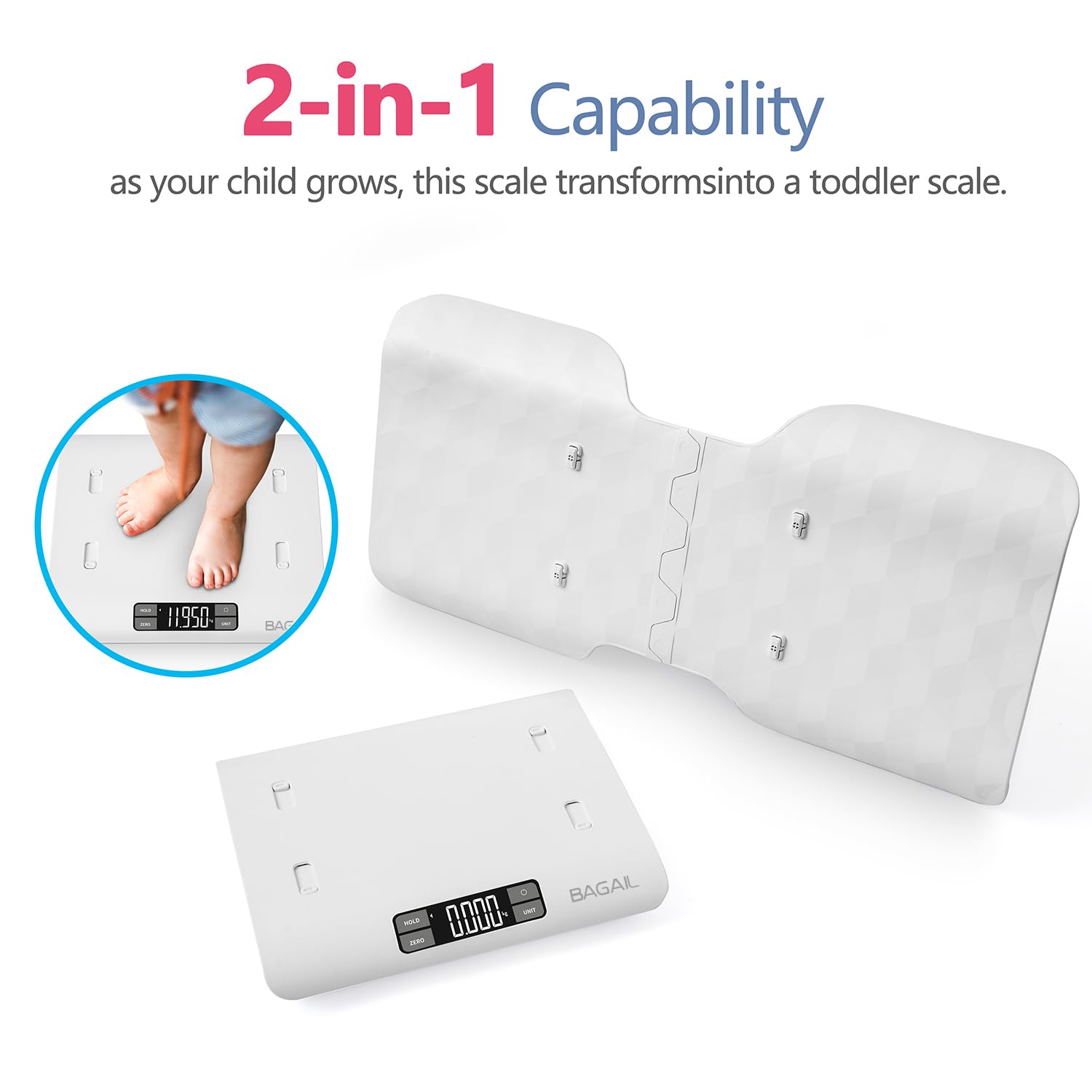 Bagail Bilancia per Bambini con Vassoio di Sicurezza Confortevole, Può Essere Utilizzata Anche Come Bilancia per Neonati, Bilancia per Animali Domestici, Bilancia Digitale per Bambini Fino a 30Kg