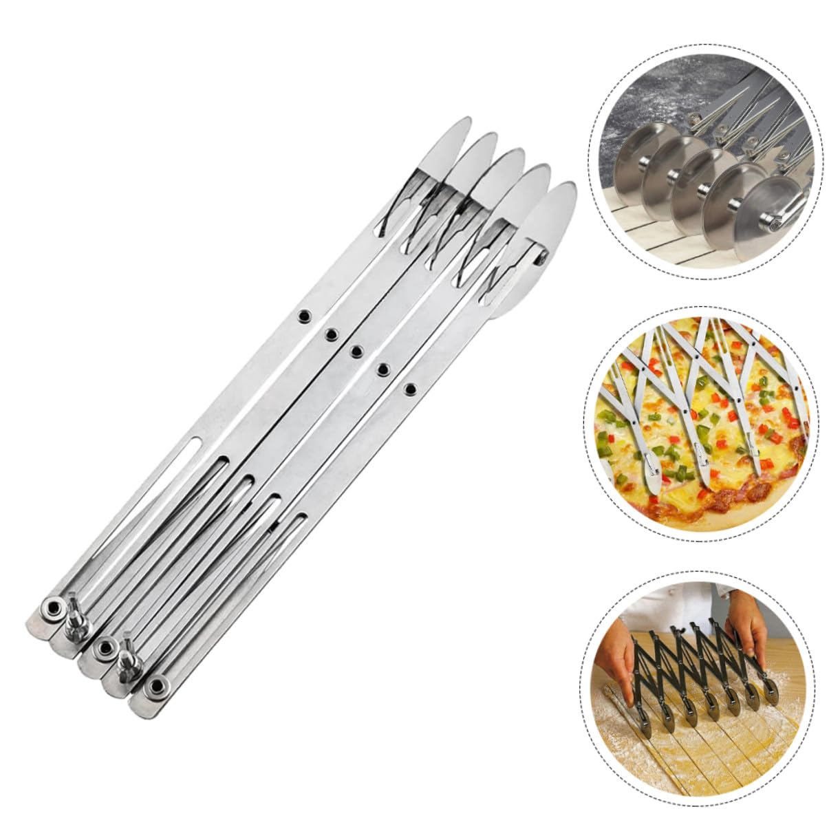 Didiseaon Coupe-pizza Roulettes 5 Roues Extensible Acier Inoxydable Trancheuse à Pâte Réglable Pour Pâtisserie Maison La Cuisine Professionnelle