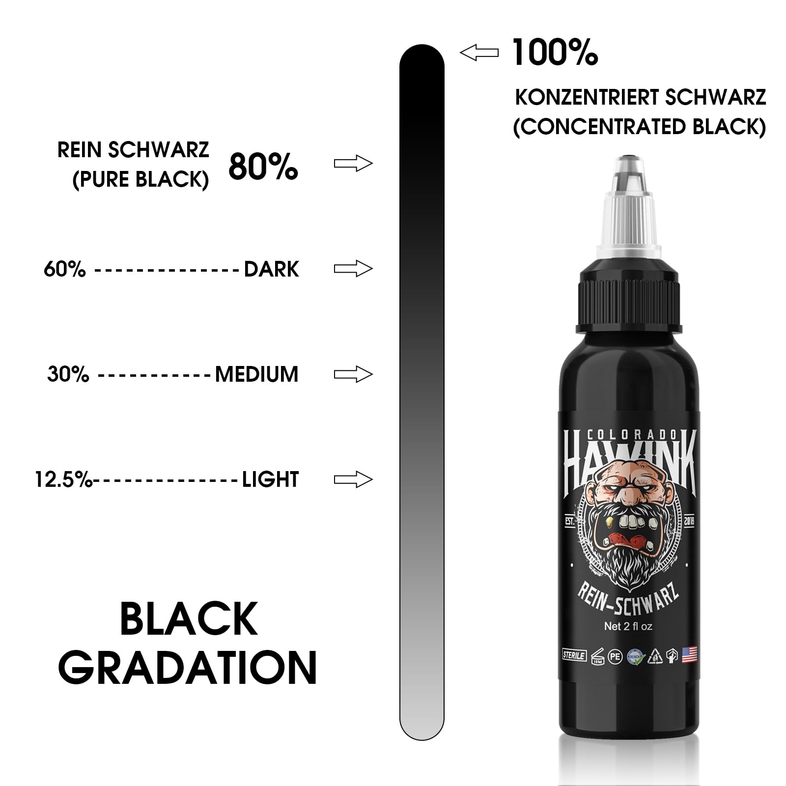 HAWINK Tinta Negro Puro Tatuaje Profesional 1 Botella de 2oz (60ml) Tattoo Ink Black TI203DE-60-001