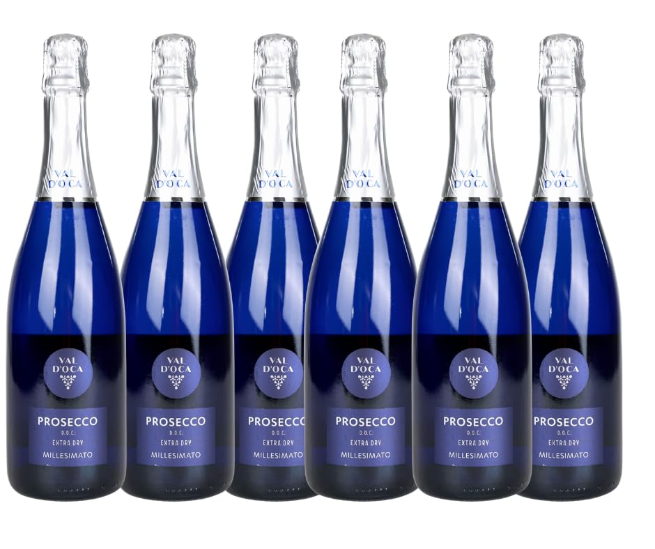 Val d’Oca Prosecco DOC Blu Millesimato Extra Dry 6×750ml – Vino Spumante Italiano – Extra Dry 11% Vol – Fresco, Fruttato e Elegante – Cassa Risparmio 6 Bottiglie – Made in Italy