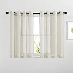 NICETOWN Semi Sheer Linen Curtains 54 inch Long for Bedroom, Decorative Flax Linen Blend Drapes Privacy with Light Filtering for Kitchen/Cafe/Bathroom, Natural, W52 x L54, 2 Panels