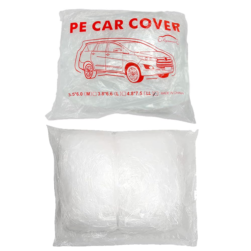 4 Packs Disposable Car Cover Clear Plastic Car Cover Universal Rain Dust Garage Cover with Elastic Band Medium — view 2