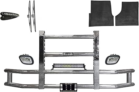 Amazon Freightliner カスカディア グリル ムース 鹿 バンパーガード 取り付けブラケット 22インチ Led バー 2x22 フロントガラス ワイパー ライセンスプレートホルダー フレーム フォグライト Lh Rh サイドフロアマット Lh Rh Freightliner ロゴ グリルガード