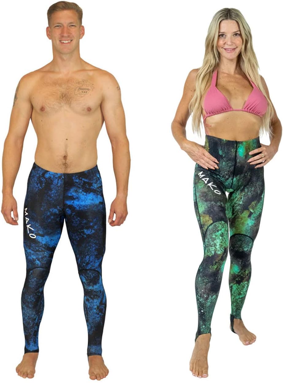 MAKO Spearguns Rash Guard Pants for Men and Women | Unisex Dive Skin Pants for Spearfishing | Includes Ankle Straps