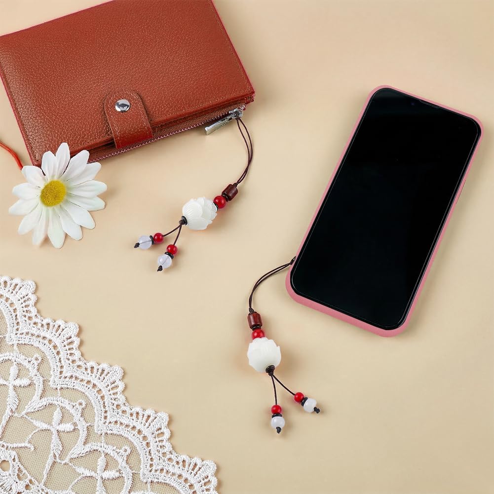 FINGERINSPIRE 2 Pièces Dragonne Lotus pour Téléphone 135~140mm de Long Charm Téléphone Lotus Perles Résine 2 Styles Accessoire Téléphones Fleur Résine pour Décoration Quotidienne et Cadeaux Expression