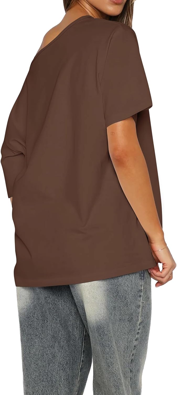 Off The Shoulder Tops for Women Oversized Short Sleeve Tshirts Summer 2026 - Image 4