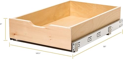 Knape & Vogt RS-WMUB-14-4-AS 5 pulgadas de alto x 14.88 pulgadas de ancho, 22 pulgadas de profundidad, caja de cajón de madera extraíble con cierre