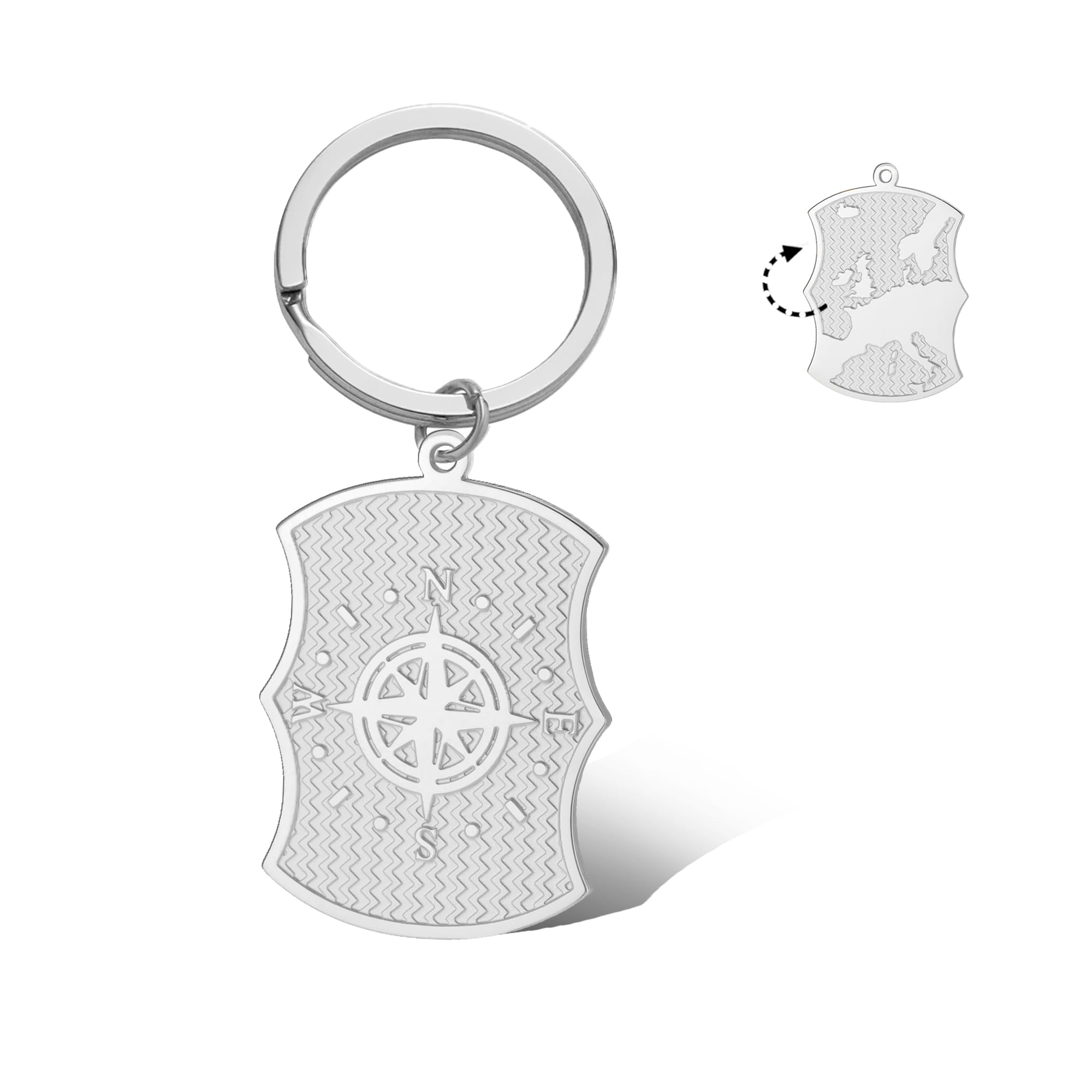 SIPURIS Viking Vegvisir Keychain for Men Double Side Odin Compass Keyring Nordic Europe Map Amulet Pagan Jewelry Travel Gifts, Silver, One size