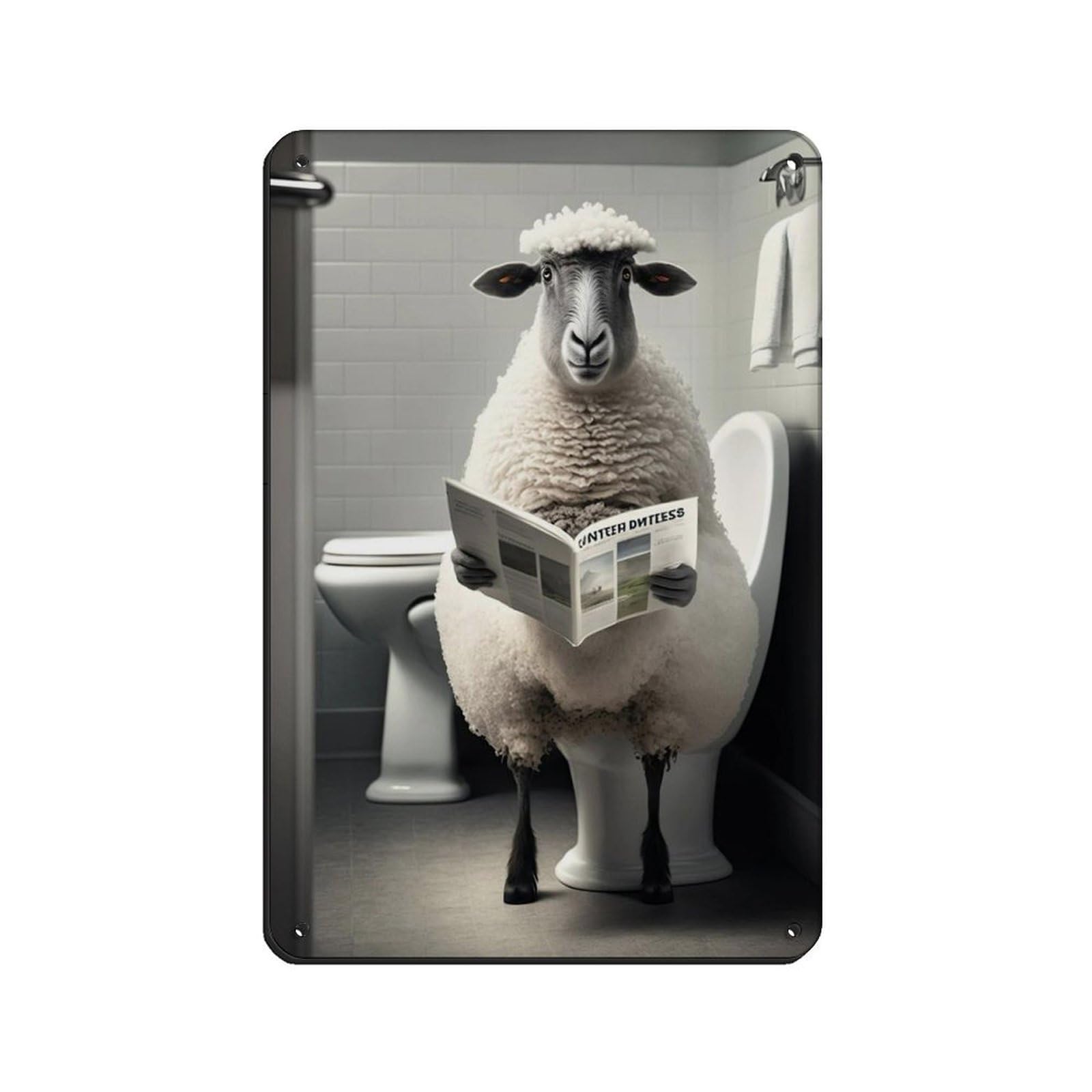 Sheep Sitting on The Toilet Reading A Newspaper Tin Sign Vintage Metal Pub Club Cafe Bar Home Wall Art Decoration Poster Retro 8x12inch(20x30cm)