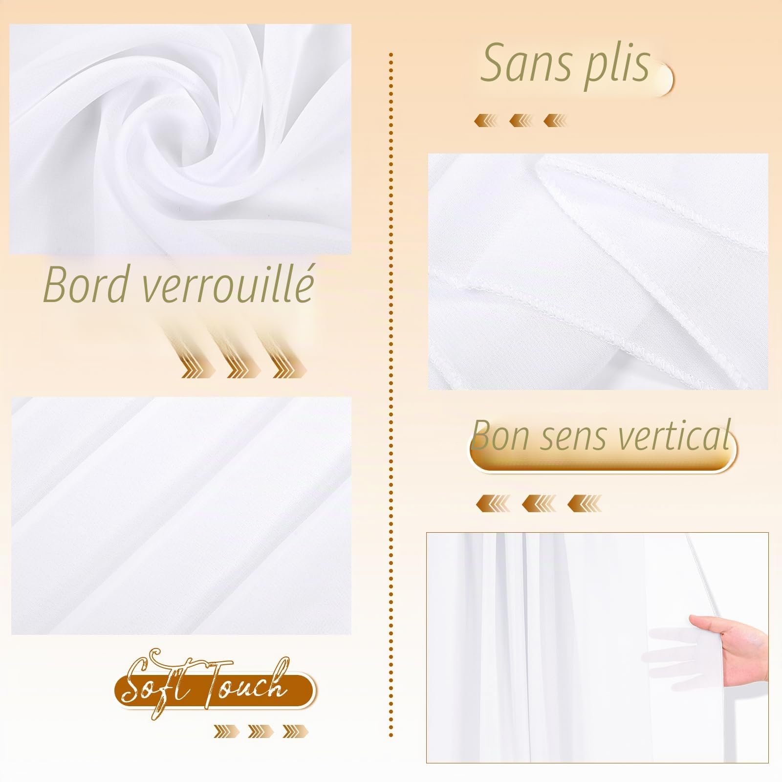 Lot de 4 panneaux de tissu drapé pour arche de mariage, 73 cm x 6,1 m, blanc pour arche de mariage, décoration de cérémonie, arche de scène, église, fête, décoration de plafond