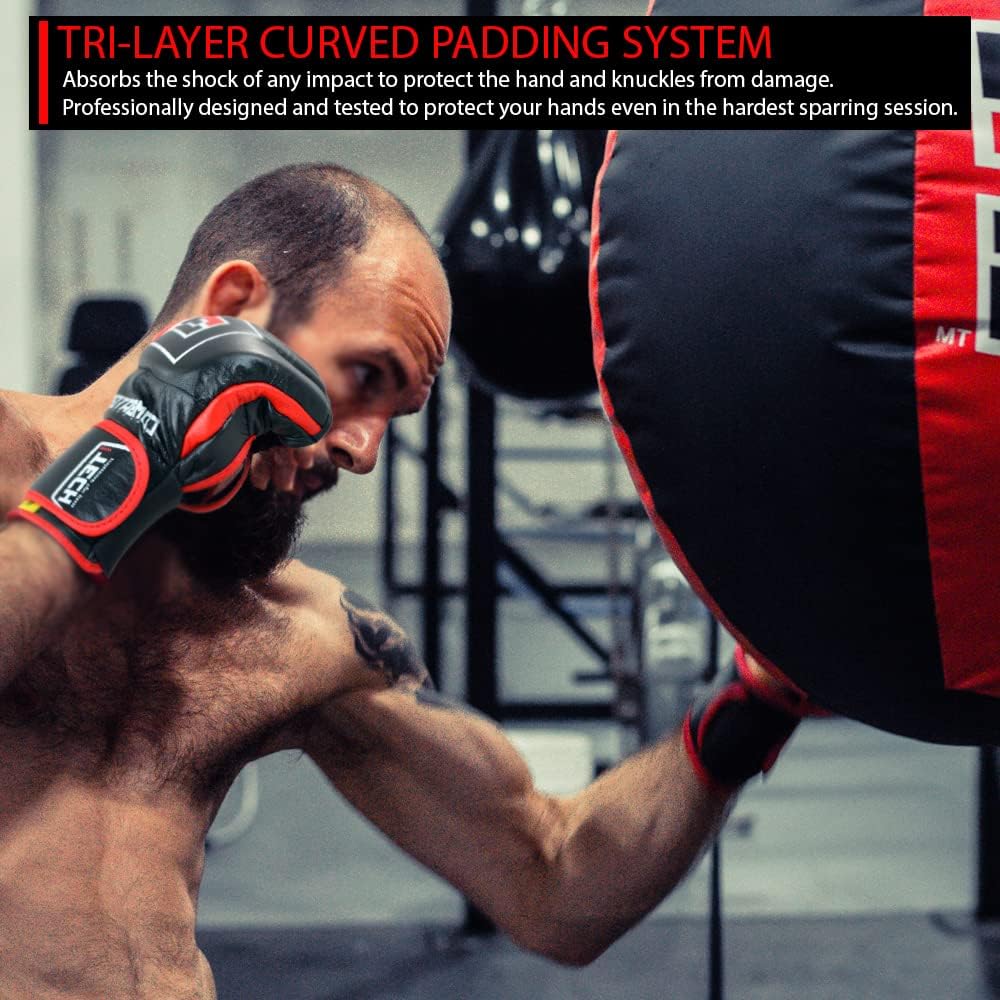 Combat Corner Tech Professional Leather Construction Fight MMA Gloves Men and Women - Kickboxing, Muay Thai Fighting, MMA Training Sparring Gloves