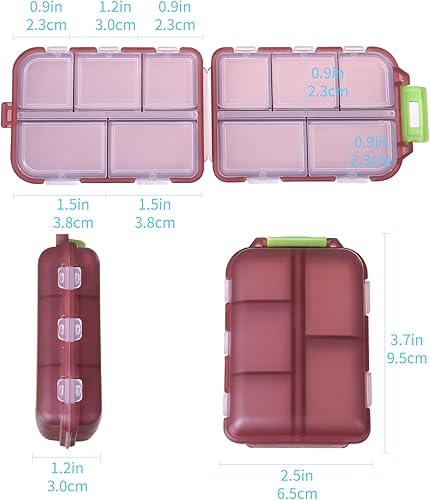 Miniatura 3 de 1Pack Travel Pill Organizer - 10 Compartments Pill Case, Compact and Portable Pill Box, Perfect for On-The-Go Storage, Pill Holder for Purse Brown