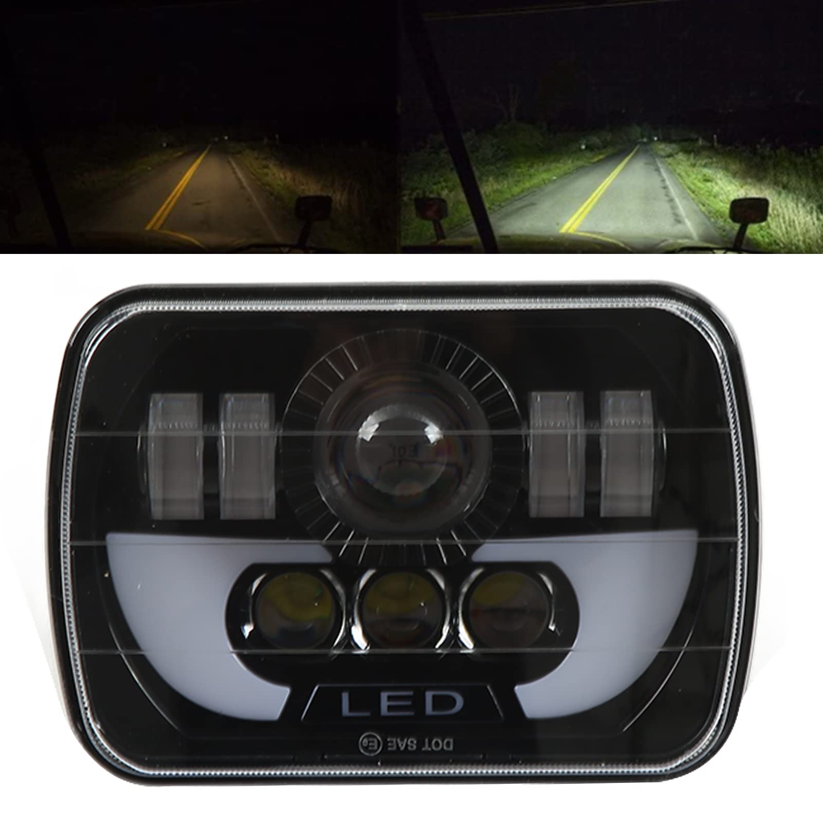 Syrisora Faro LED Cuadrado 5x7in 90W con Luz Alta y Baja para Motocicleta