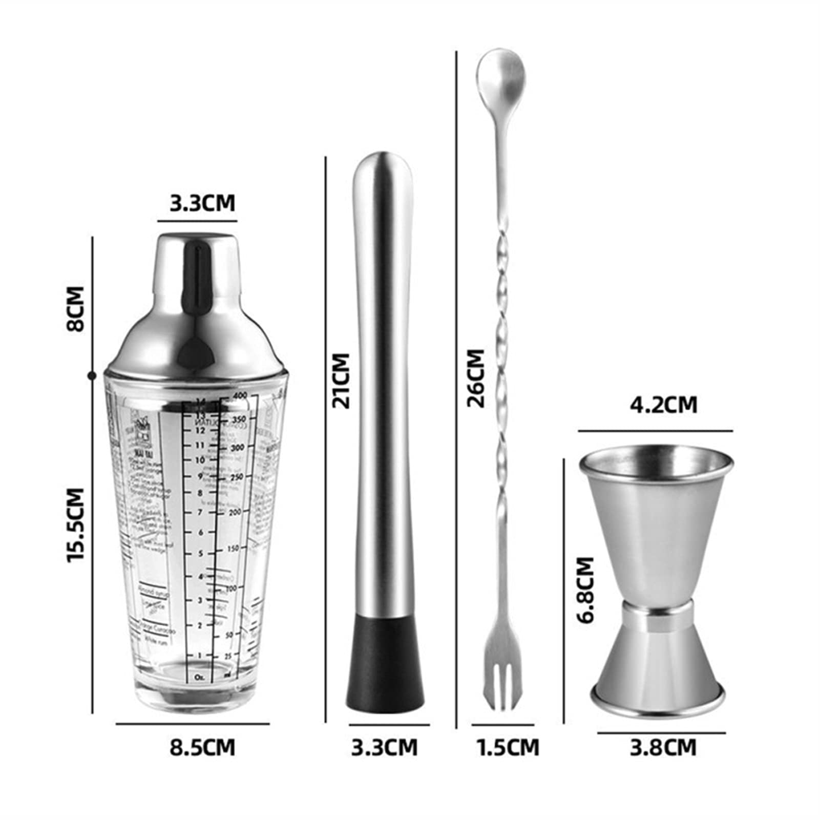 Juego de Coctelera 4pcs Professional Cocktail Shaker Set Steel Cocktail Shakers Shakers Supplies Supplies Mejor Bartender Kit para Principiantes Agitador de Cócteles