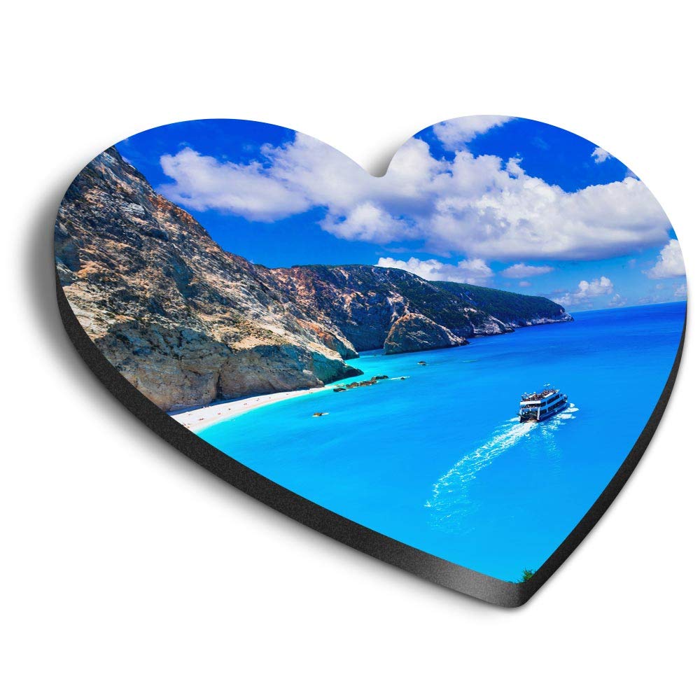 Destination Vinyl Ltd Multicolor 1 X Heart Mdf Magnets - Porto Katsiki Lefkada Greece Travel Sea 24054