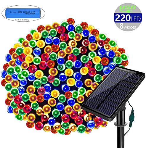 Solarmks Outdoor String Lights Solar Christmas Lights 77 ft 8 Modes 220 Led Fairy Lights Outdoor Waterproof Garden Lights for Outdoor Decoration, Ambiance lighting for Patio,Lawn, Xmas Tree(White)