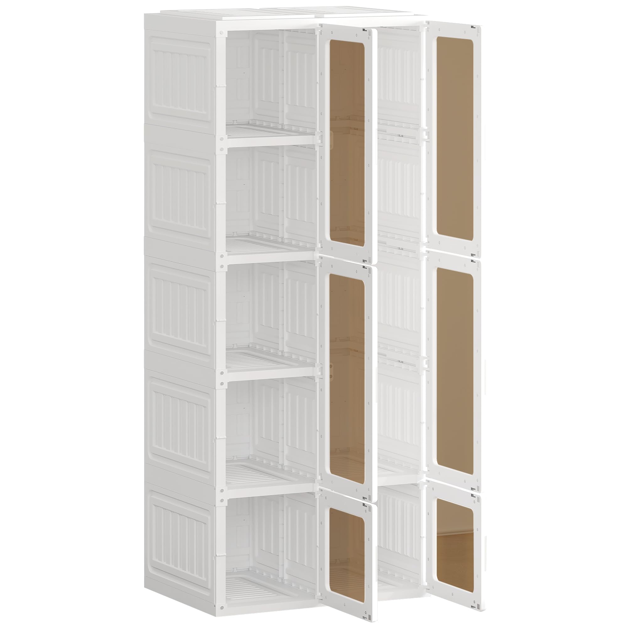 Armoire Pliable Plastique 10 Compartiments - 6 Portes Transparentes, Barre à Suspendre - 69x50x170 Cm - 7