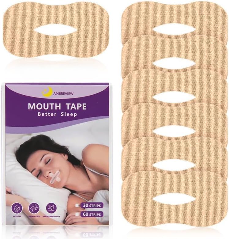 30Pcs Mouth Tape for Sleeping Sleep Aid to Prevent Mouth Opening Snoring and Promote Nasal Breathing - Physical Respiratory Sticker (Beige)