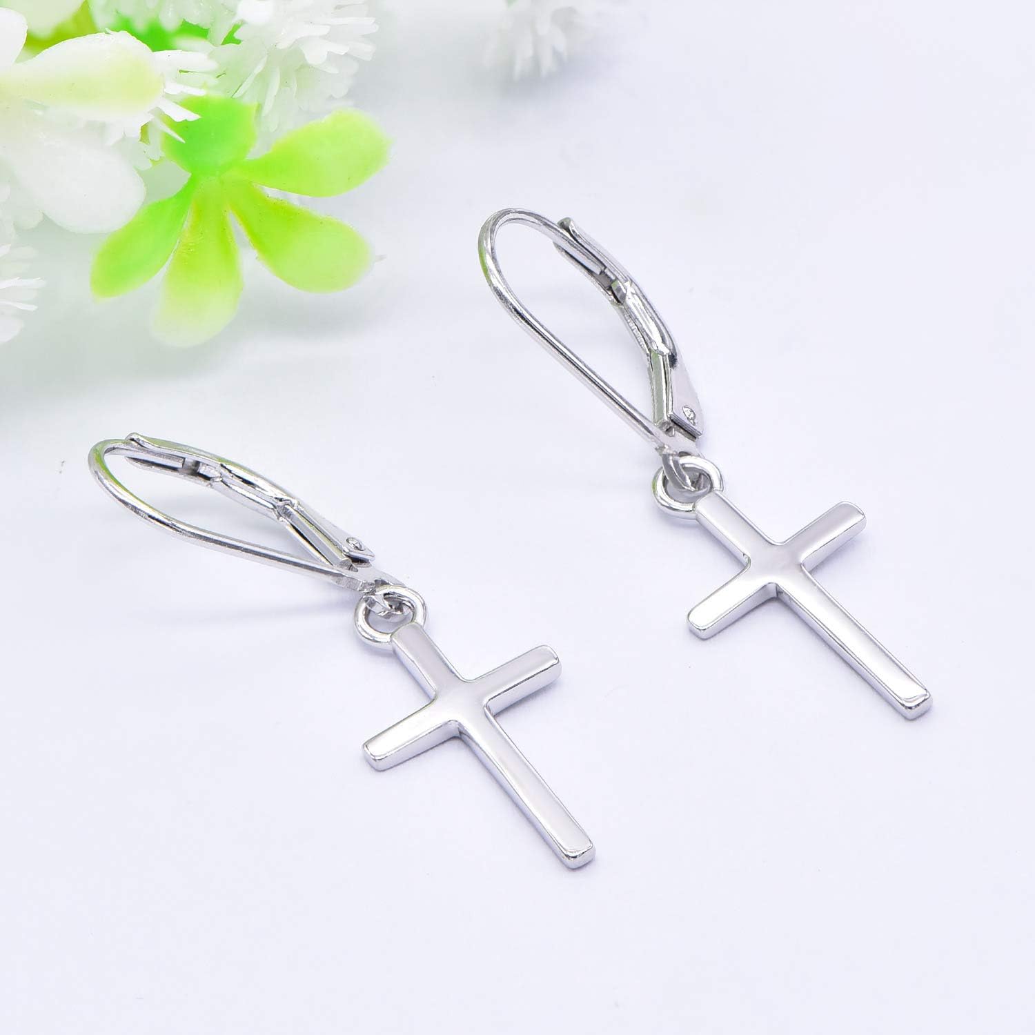 YL Cross Stars Dangle Earrings for Women, 925 Solid Sterling Silver 18K White Gold Plated Moon Ankh Nails Hanging Jewelry Gifts - Image 5